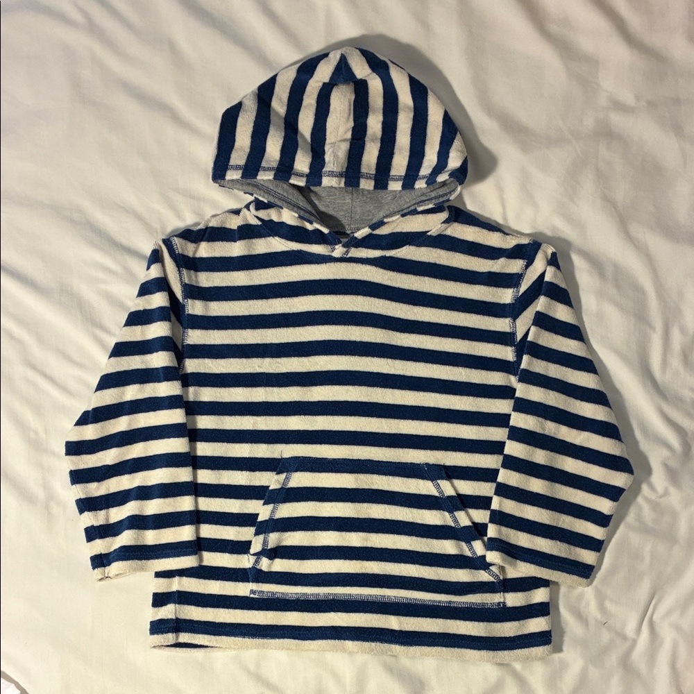Mini Boden Blue and White Striped Toweling Hoodie